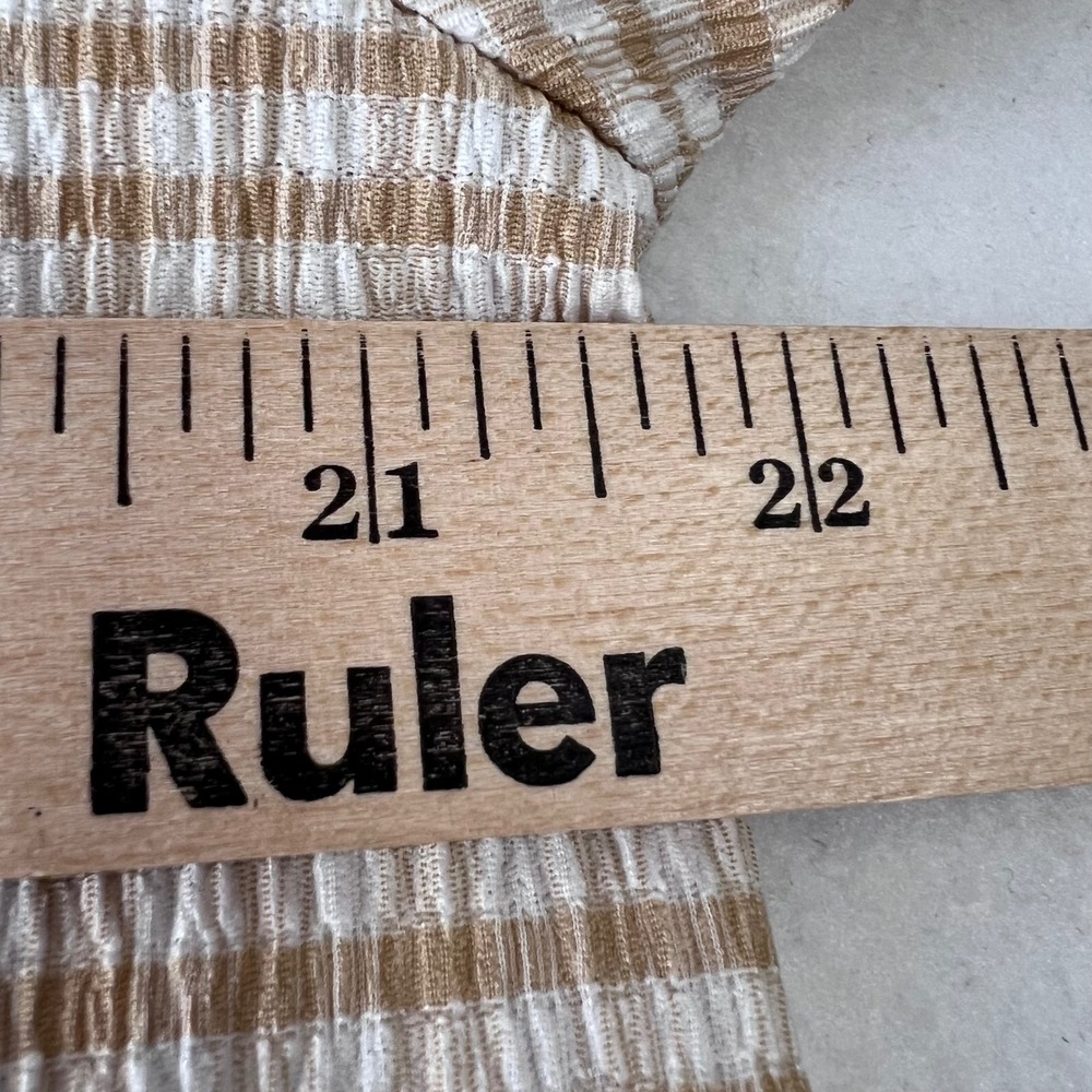 Michael Kors Dress Womens Medium Tan Gingham Check Seersucker Ruffle Cottagecore - Picture 7 of 11